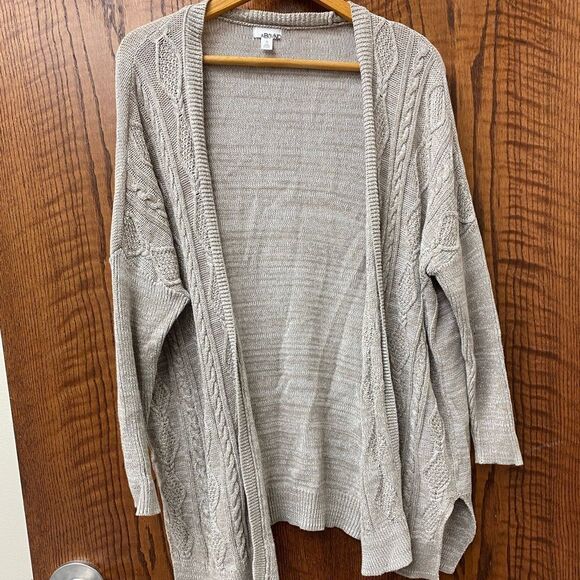 ABOUND academia professor oatmeal heather cable knit open front cardigan sweater - Picture 1 of 6